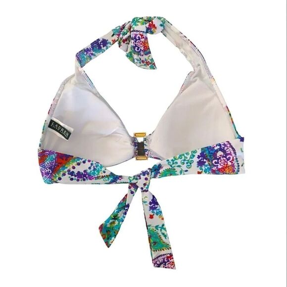 Ralph Lauren Colorful Cabana Paisley Ring Front Halter Bikini Set Size 12 - Picture 10 of 16
